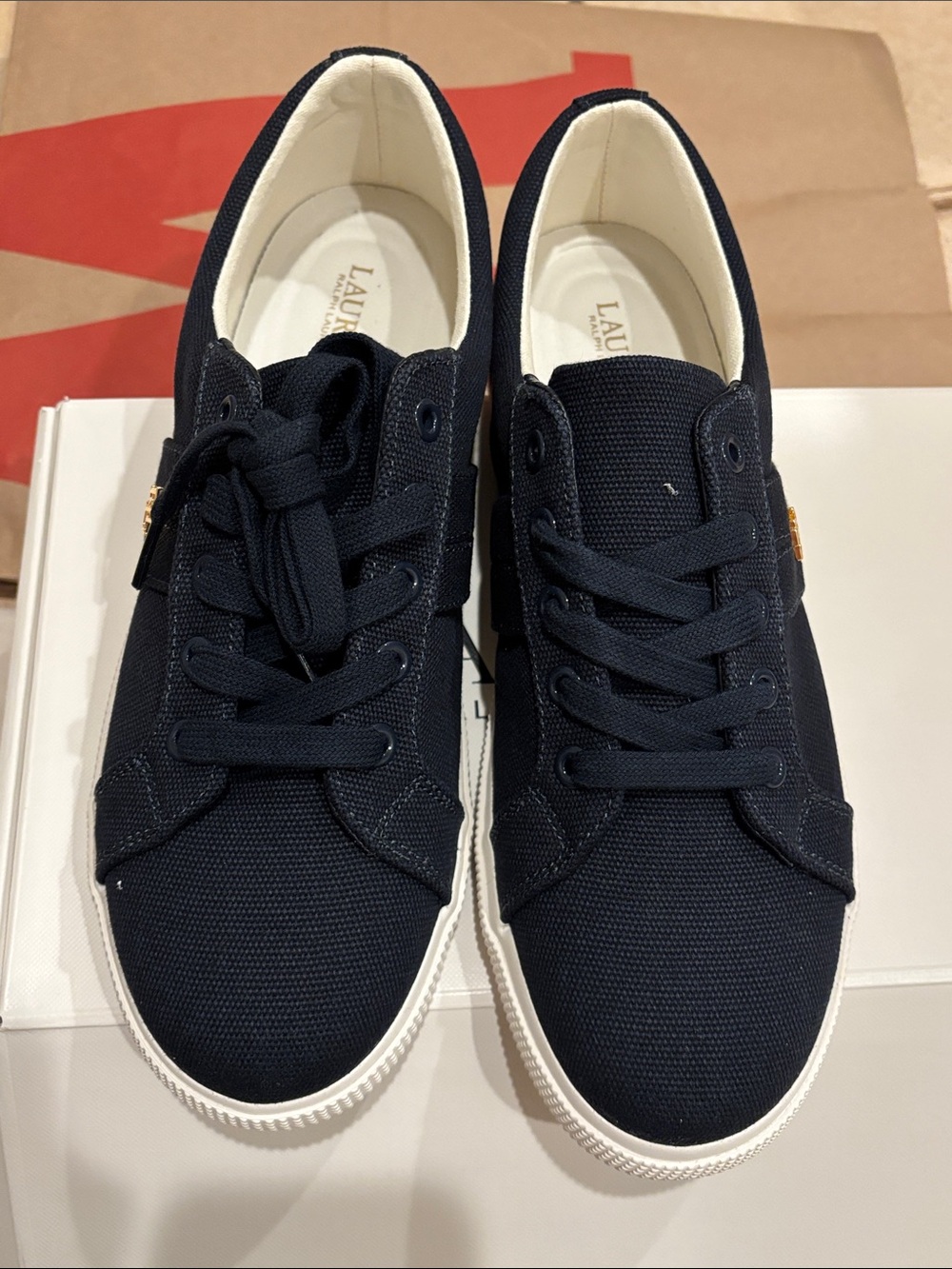 NIB Lauren Ralph Lauren Women Navy Canvas Low-Top Sneakers